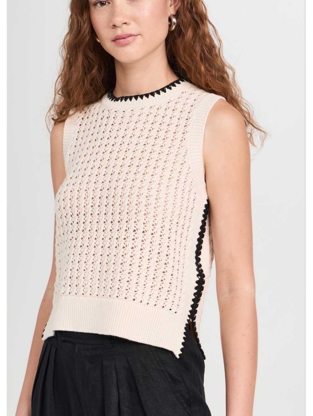 VARLEY Delaney Cotton Open Knit Vest Sweater MED COZY CHIC BOHEMIAN